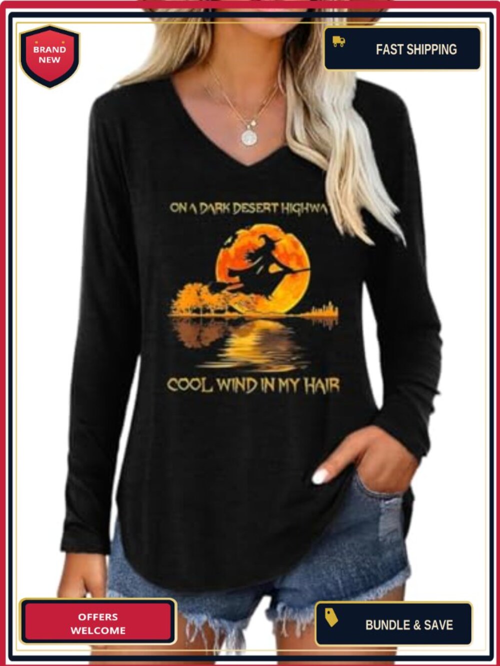 Womens Halloween Thanksgiving Christmas Graphic Long Sleeve V-Neck T-Shirt